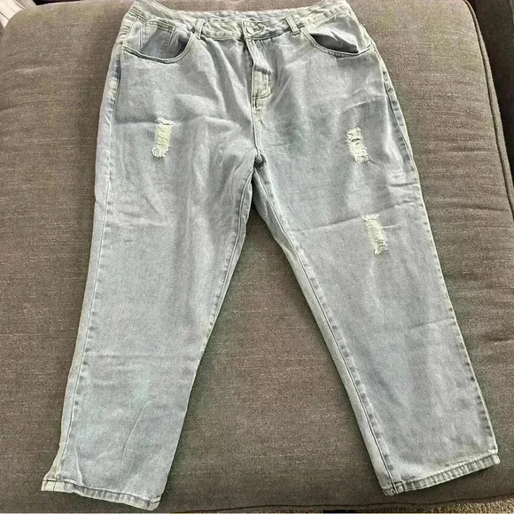 🎆 SHEIN high waisted distressed mom jean light wash XL tapered leg non-stretch - Picture 6 of 11